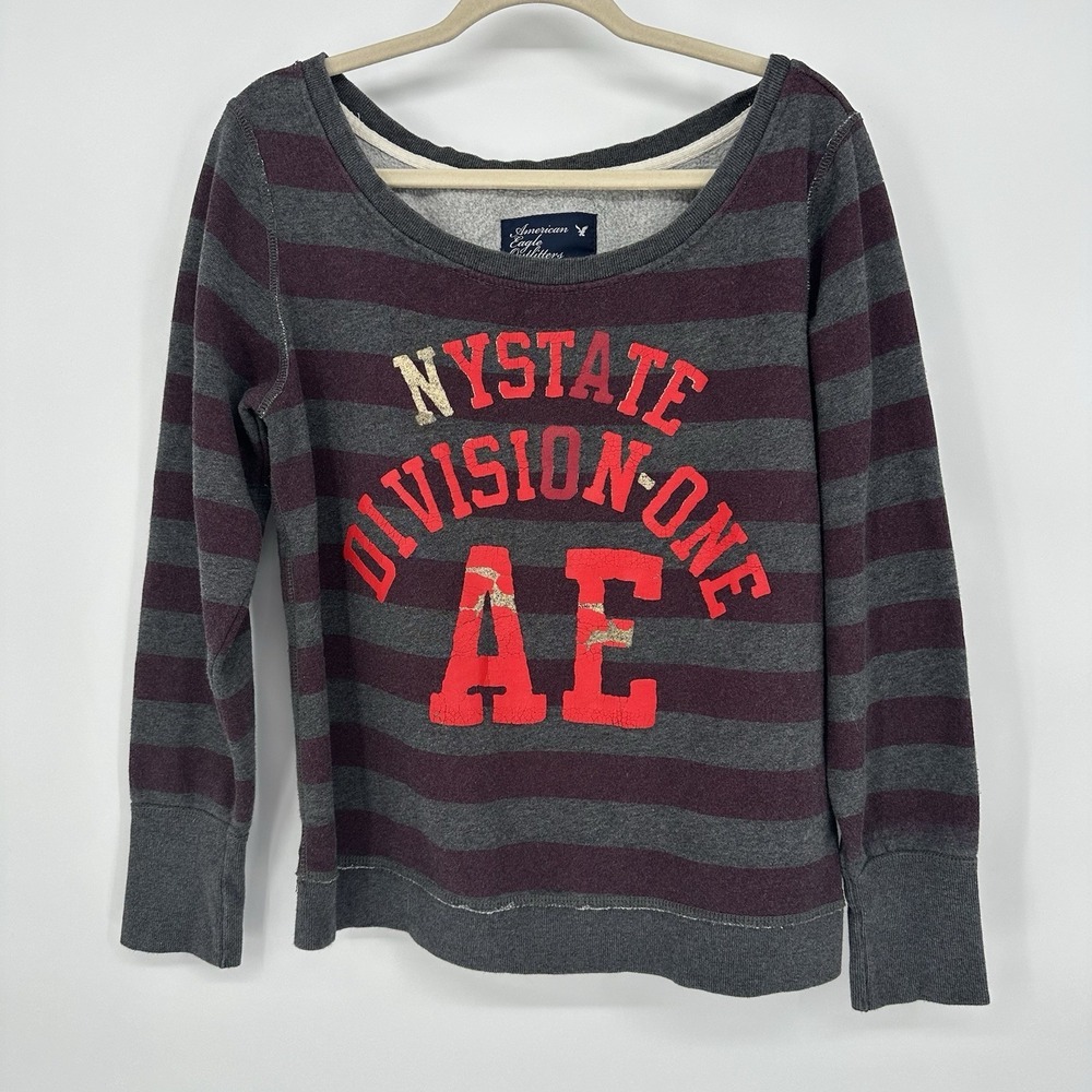 Vintage Y2K American Eagle Sweatshirt Women‎ Large Distressed Striped Retro